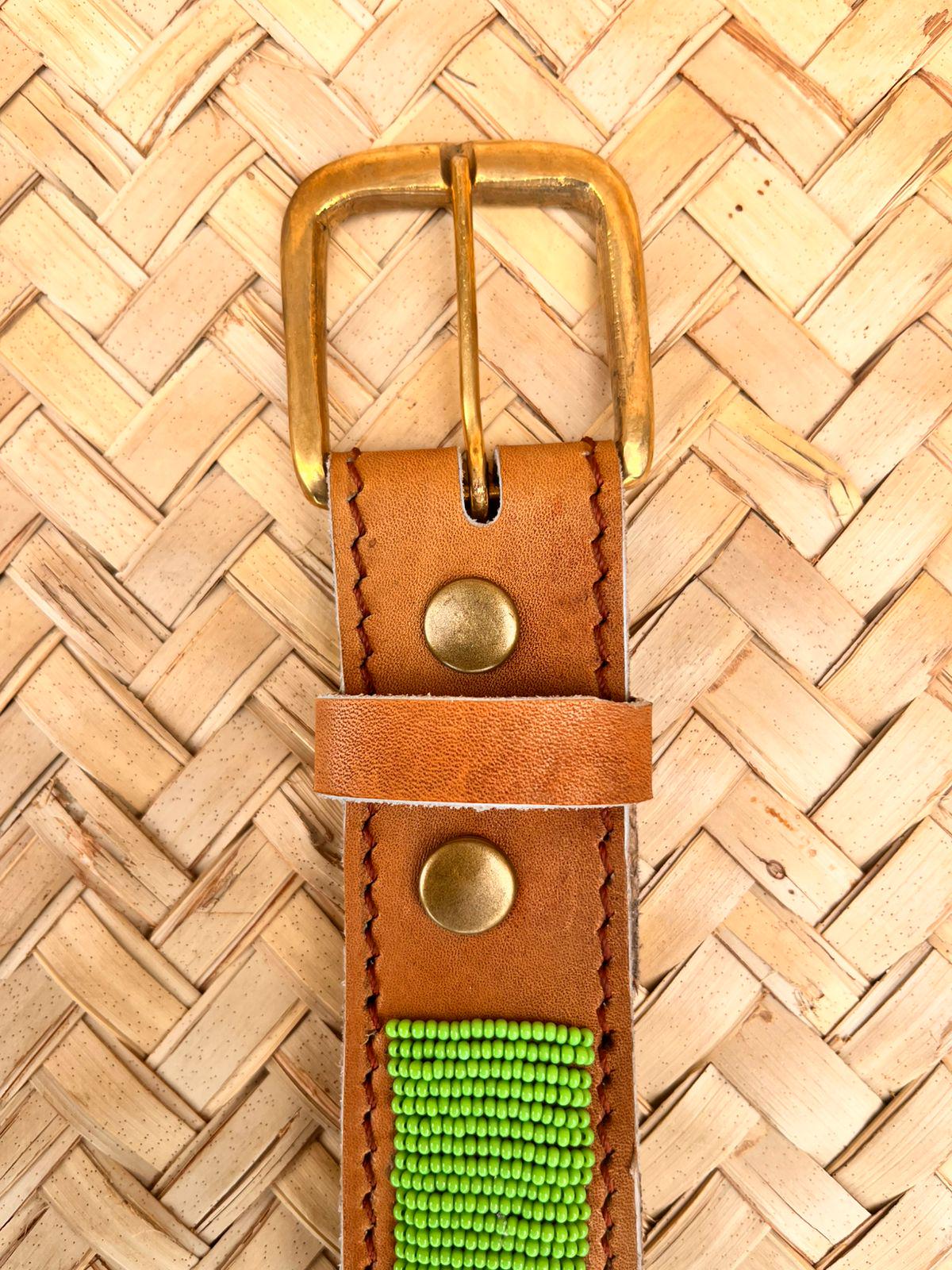 Handcrafted Maasai Belt - Pink Green Geometric