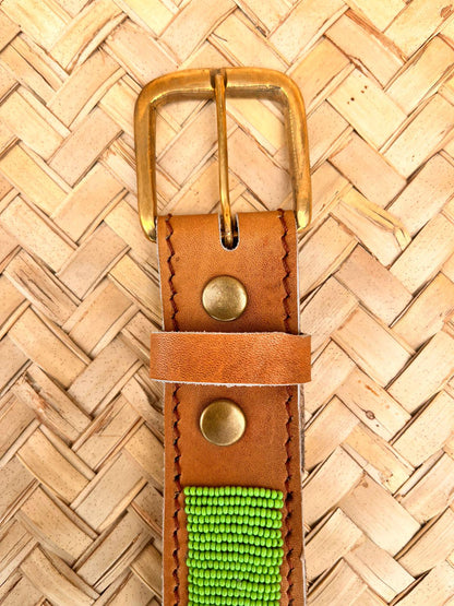 Handcrafted Maasai Belt - Pink Green Geometric