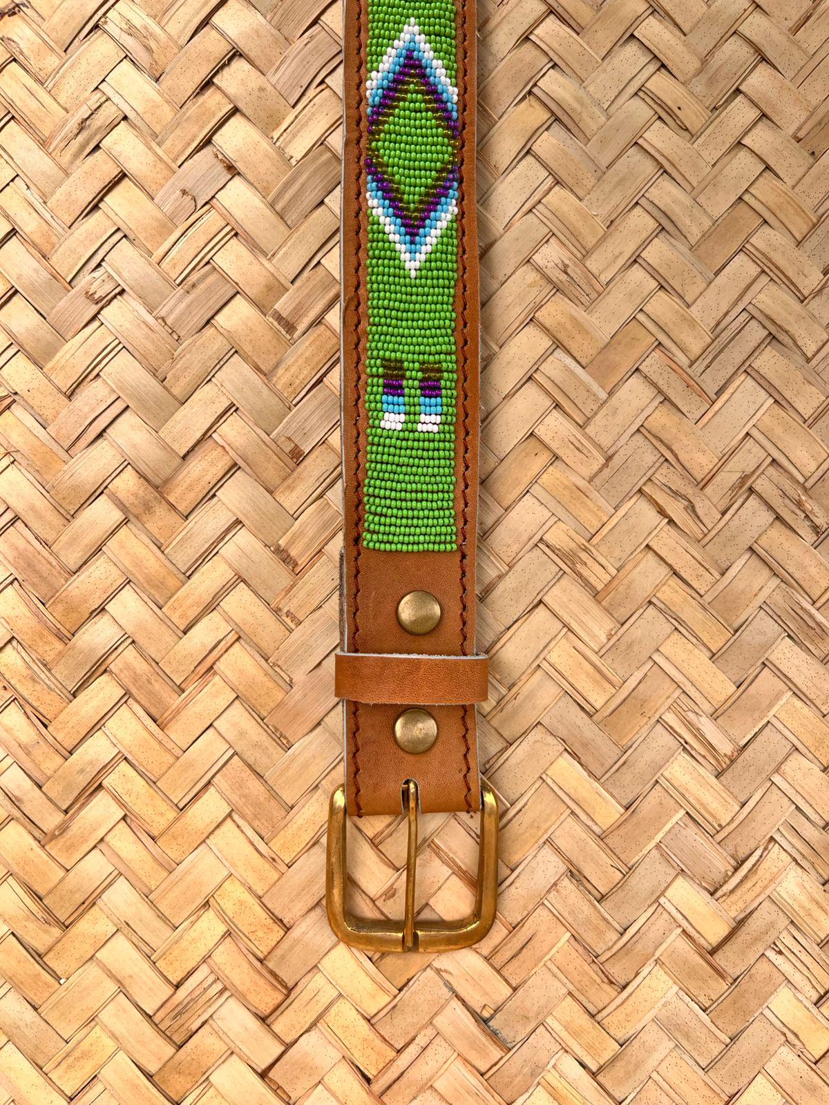 Handcrafted Maasai Belt - Pink Green Geometric