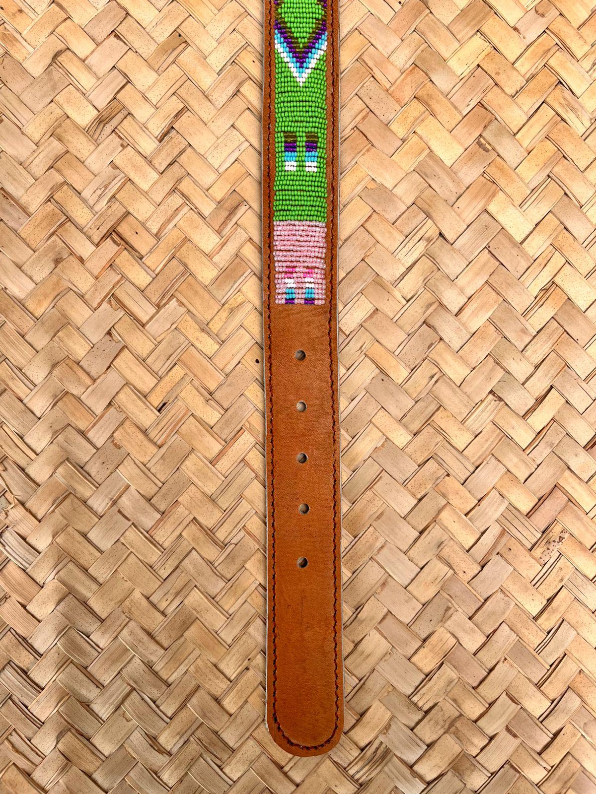 Handcrafted Maasai Belt - Pink Green Geometric