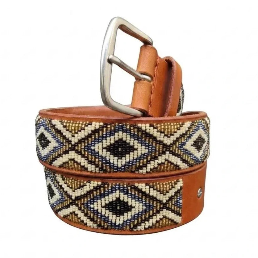 Handcrafted Maasai Belt - Brown Gold Silver