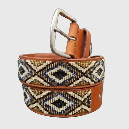 Handcrafted Maasai Belt - Brown Gold Silver