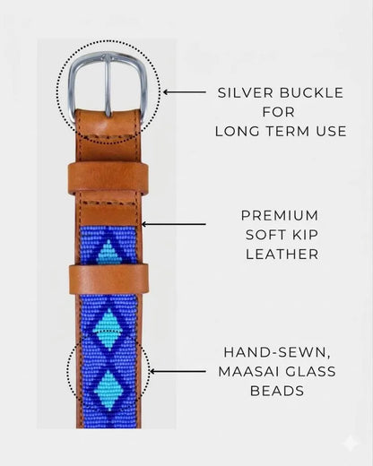 Handcrafted Maasai Belt - Electric Blue Geometric