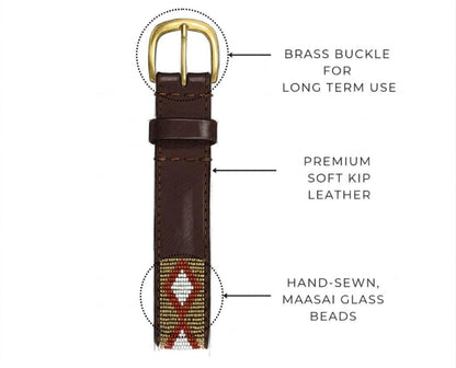 Handcrafted Maasai Belt - Gold Maroon Geometric