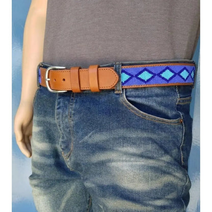 Handcrafted Maasai Belt - Electric Blue Geometric