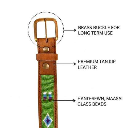 Handcrafted Maasai Belt - Pink Green Geometric