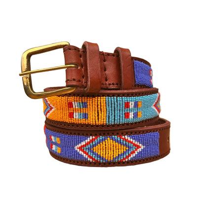 Handcrafted Maasai Belt - Brown Colorful Geometric