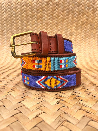 Handcrafted Maasai Belt - Brown Colorful Geometric