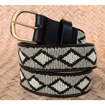 Handcrafted Maasai Belt - Ash Gray Geometric