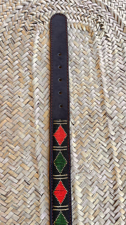 Handcrafted Maasai Belt - Red Green Geometric