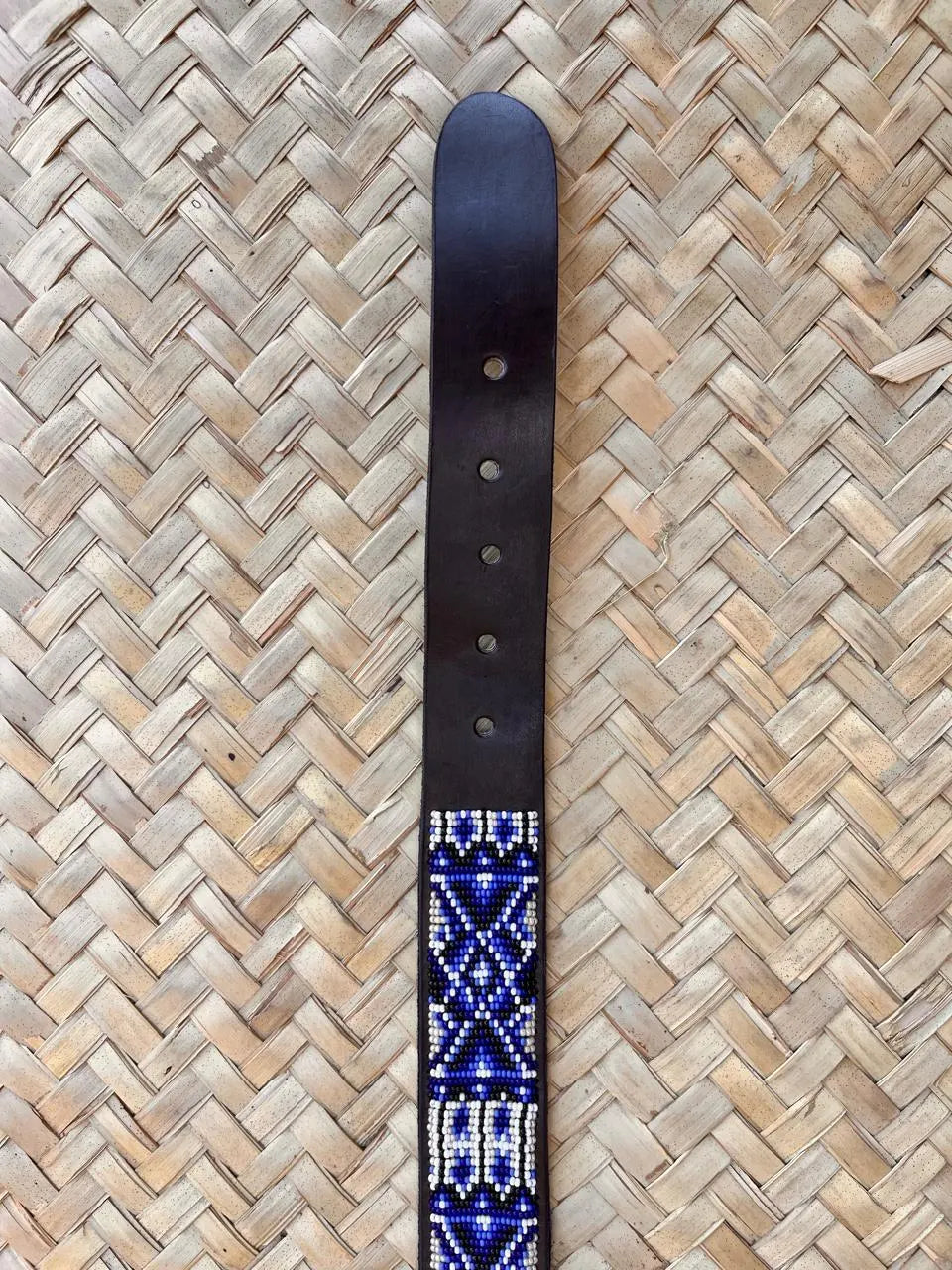 Handcrafted Maasai Belt - Ivory Blue Geometric