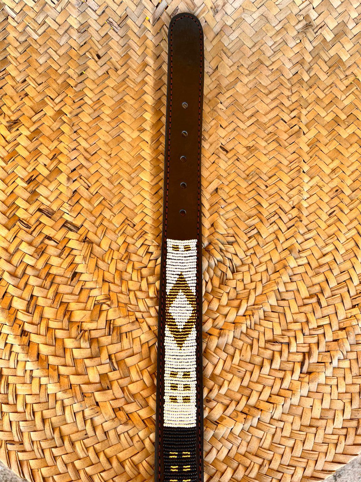 Handcrafted Maasai Belt - Black and Gold Geometric