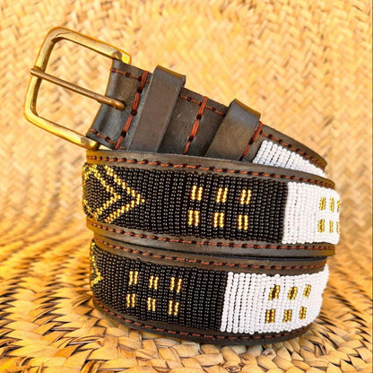 Handcrafted Maasai Belt - Black and Gold Geometric