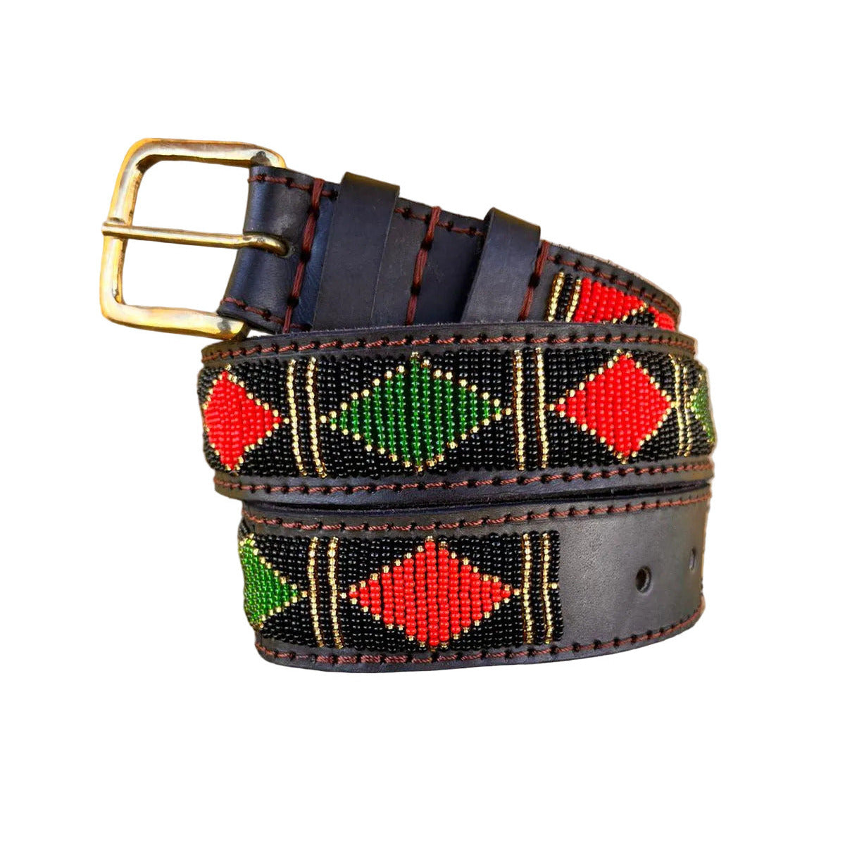 Handcrafted Maasai Belt - Red Green Geometric