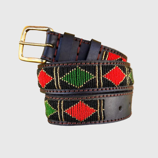Handcrafted Maasai Belt - Red Green Geometric