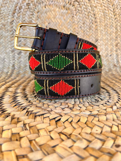 Handcrafted Maasai Belt - Red Green Geometric