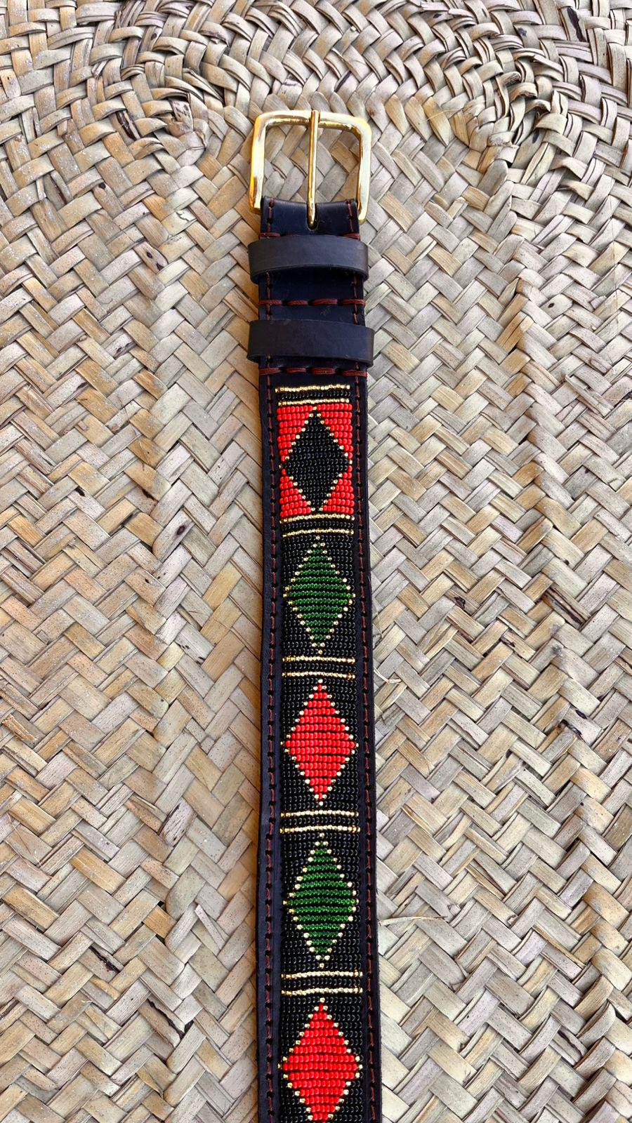 Handcrafted Maasai Belt - Red Green Geometric