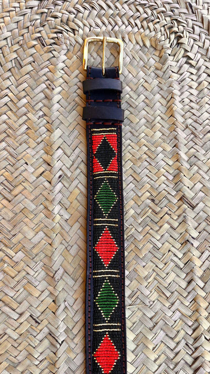 Handcrafted Maasai Belt - Red Green Geometric