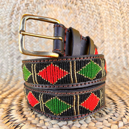 Handcrafted Maasai Belt - Red Green Geometric