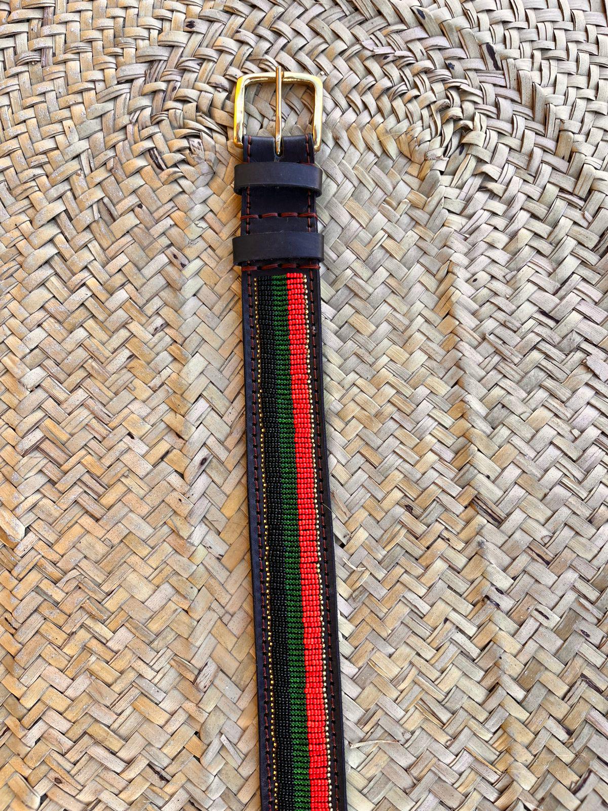 Handcrafted Maasai Belt - Red Gold Green