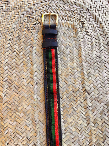 Handcrafted Maasai Belt - Red Gold Green