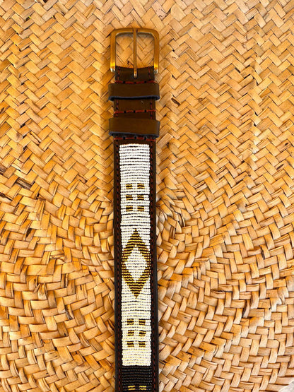 Handcrafted Maasai Belt - Black and Gold Geometric