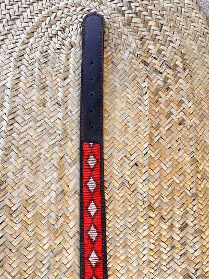 Handcrafted Maasai Belt - Burgundy Geometric