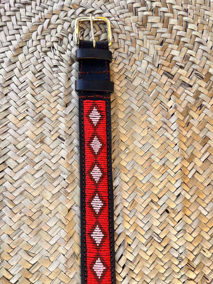 Handcrafted Maasai Belt - Burgundy Geometric