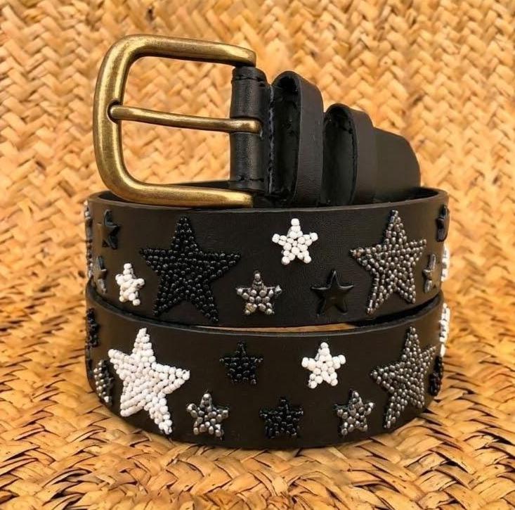 Handcrafted Maasai Belt - Black White Stars