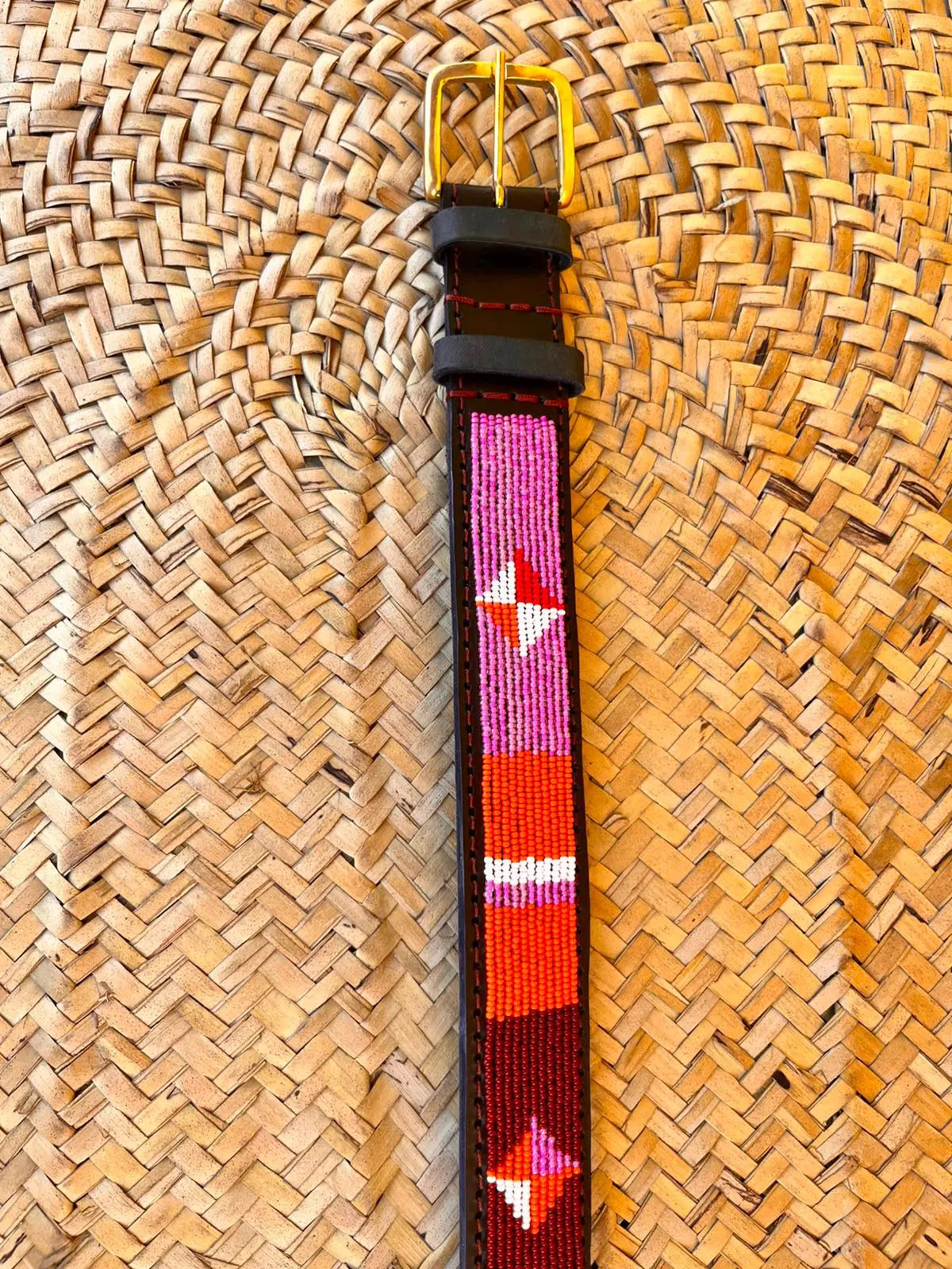 Handcrafted Maasai Belt - Pink Red Geometric