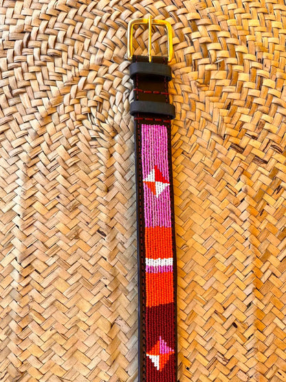 Handcrafted Maasai Belt - Pink Red Geometric
