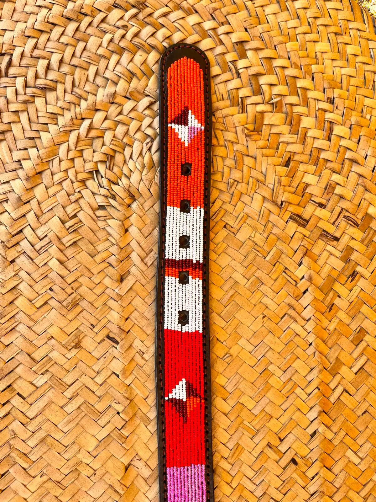 Handcrafted Maasai Belt - Pink Red Geometric