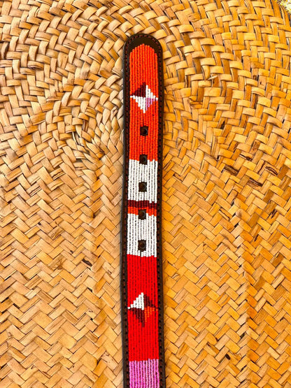 Handcrafted Maasai Belt - Pink Red Geometric