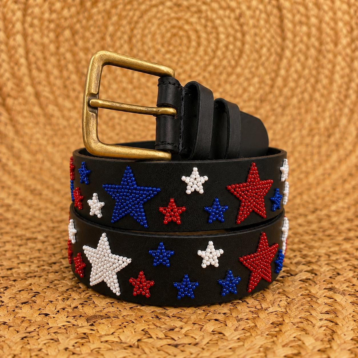 Handcrafted Maasai Belt - Red White Blue Stars