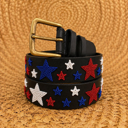 Handcrafted Maasai Belt - Red White Blue Stars