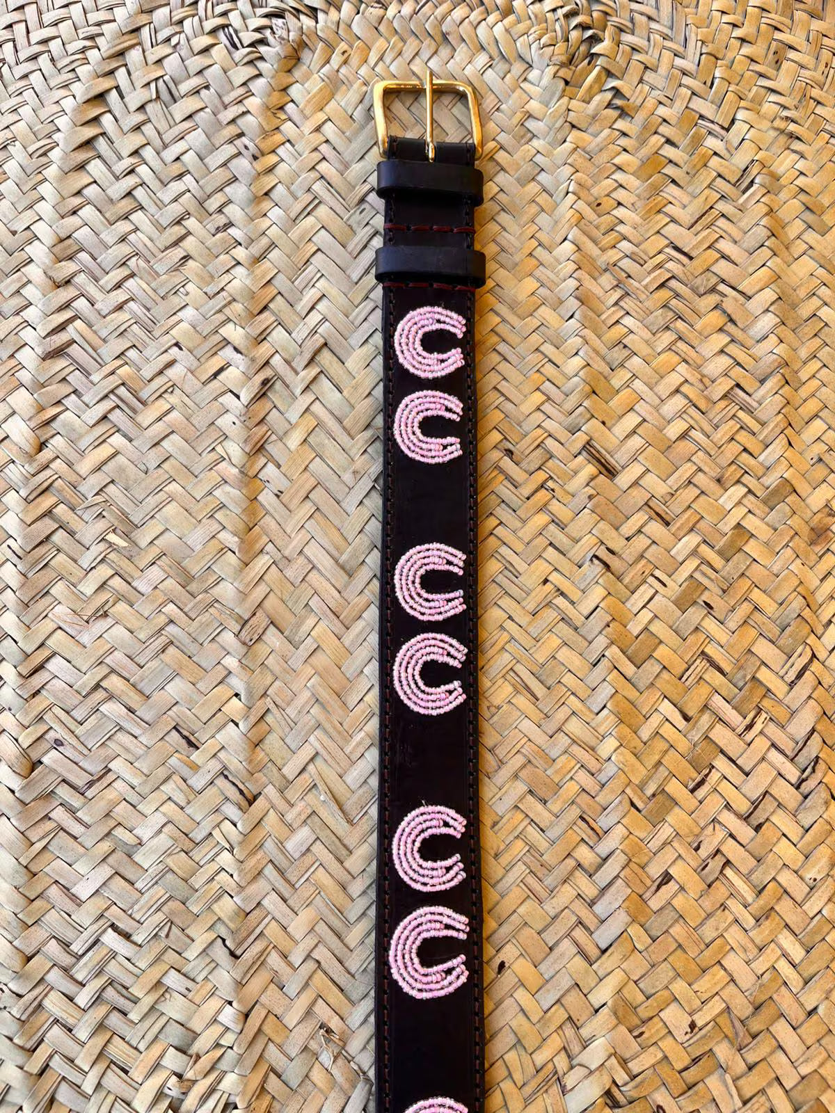 Handcrafted Maasai Belt - Pink Horseshoe Belt