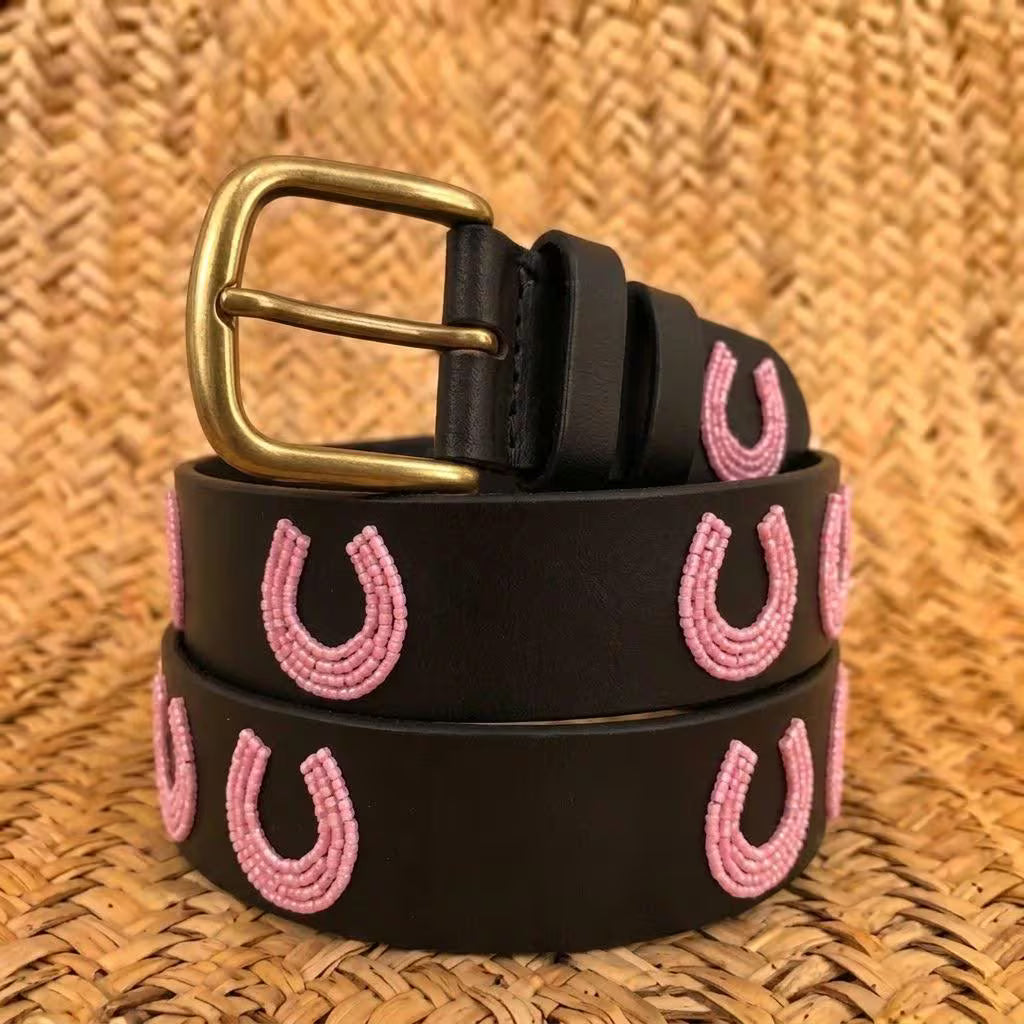 Handcrafted Maasai Belt - Pink Horseshoe Belt