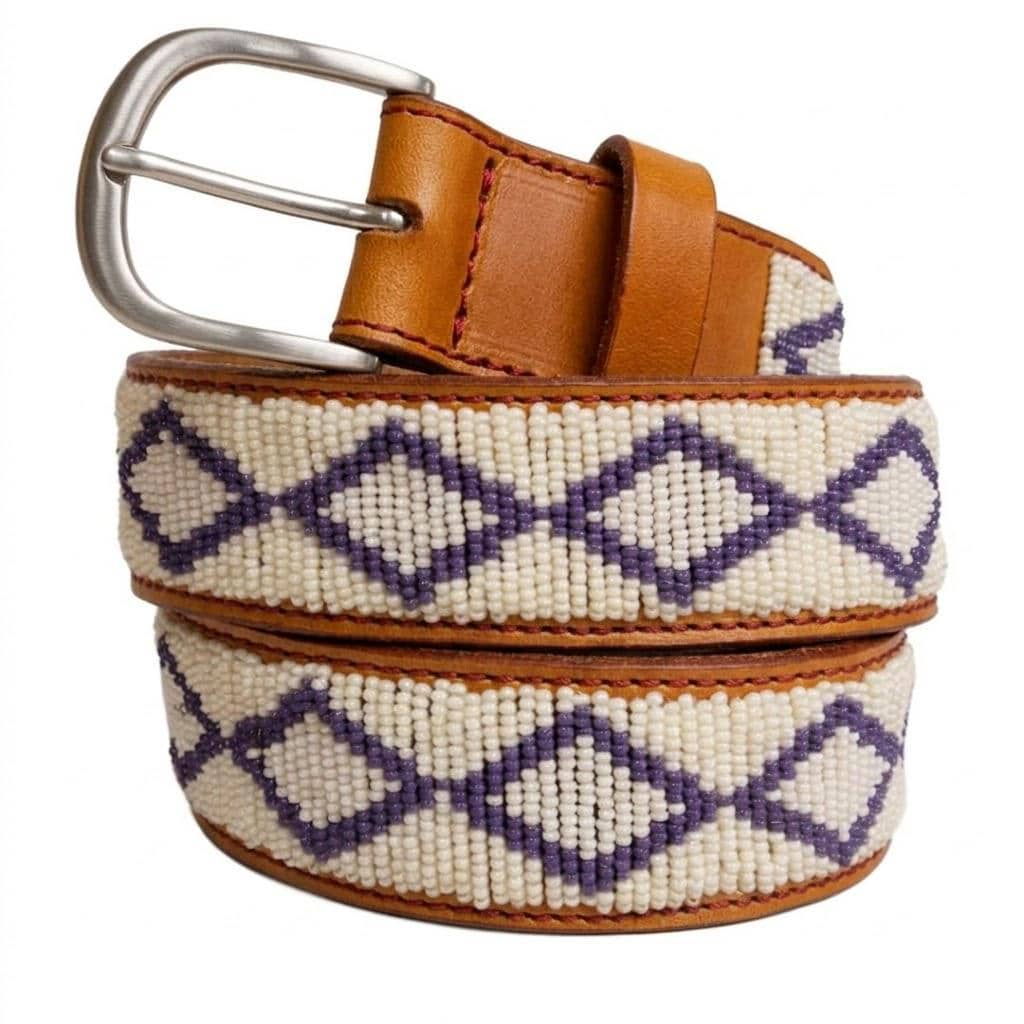 Handcrafted Maasai Belt - Ivory Gray Geometric