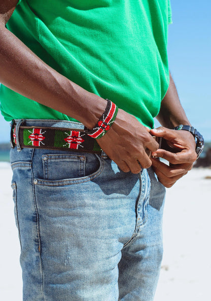 Handcrafted Maasai Belt - Kenya Flag