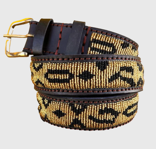 Handcrafted Maasai Belt - Gold Leopard Print