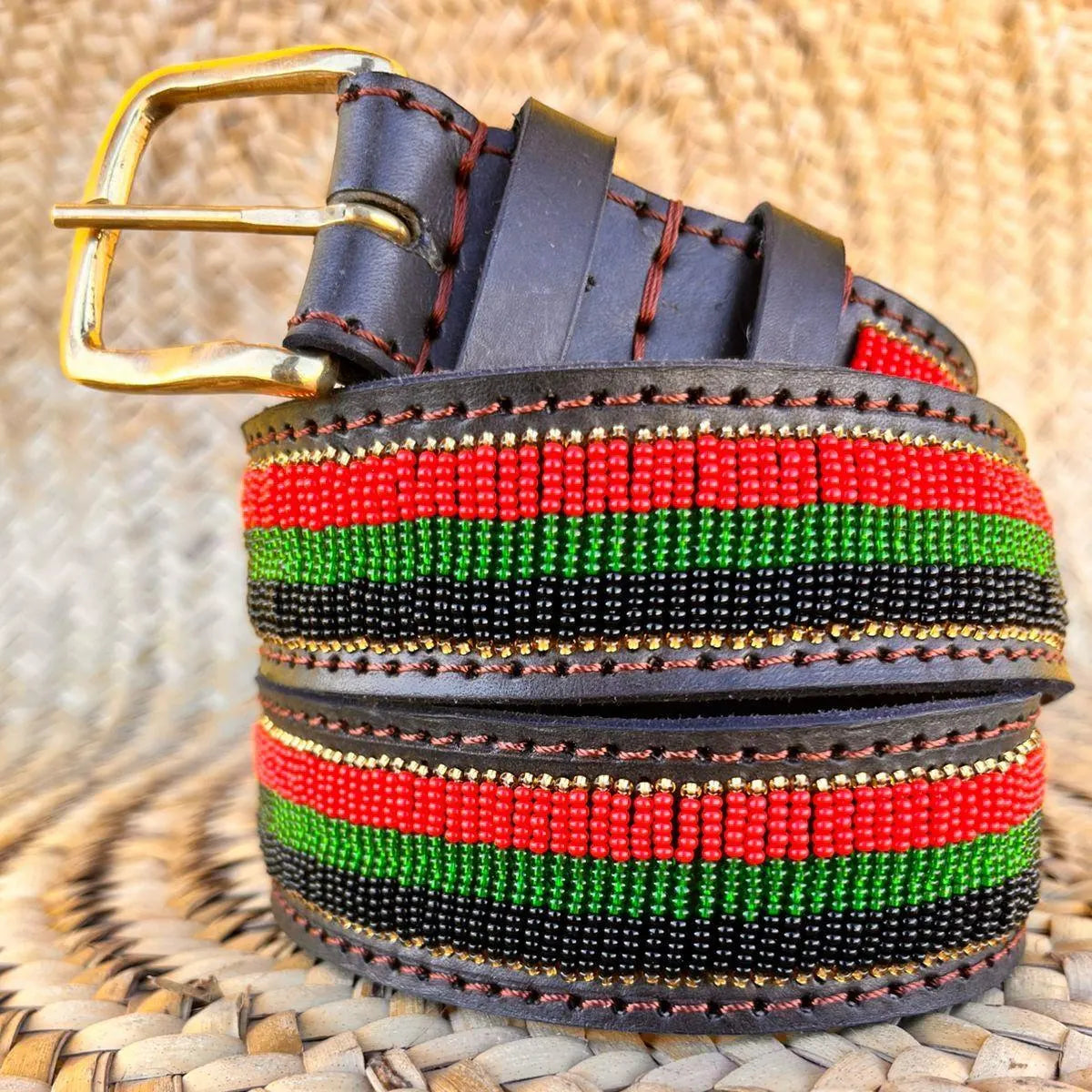 Handcrafted Maasai Belt - Red Gold Green