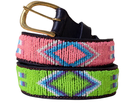 Handcrafted Maasai Belt - Pink Green Geometric