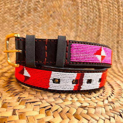 Handcrafted Maasai Belt - Pink Red Geometric