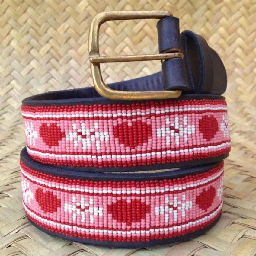 Handcrafted Maasai Belt - Pink Red Hearts