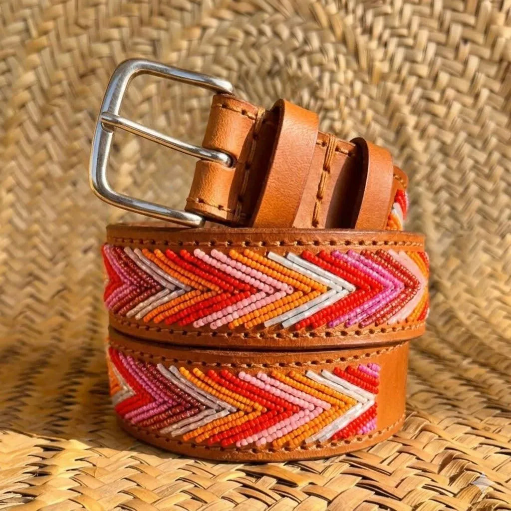 Handcrafted Maasai Belt - Pink Orange Arrow Belt