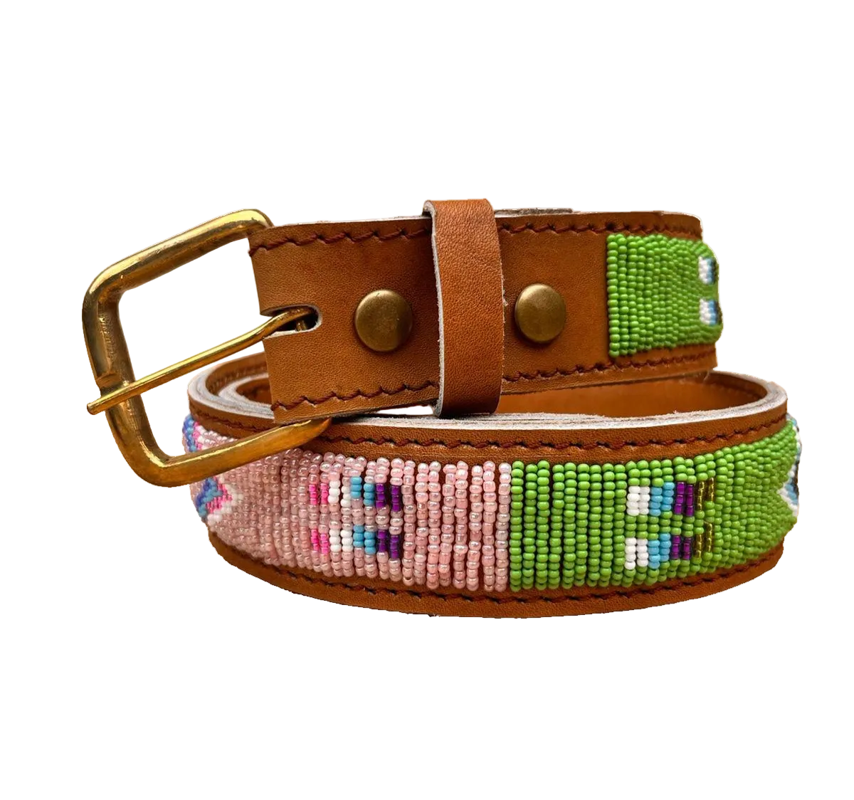 Handcrafted Maasai Belt - Pink Green Geometric