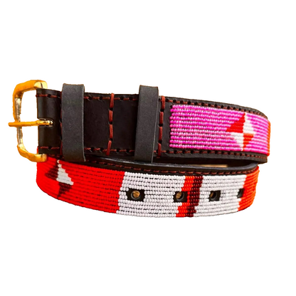 Handcrafted Maasai Belt - Pink Red Geometric