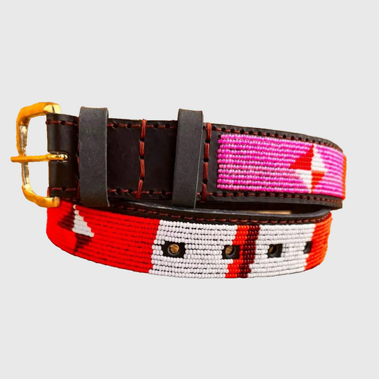 Handcrafted Maasai Belt - Pink Red Geometric