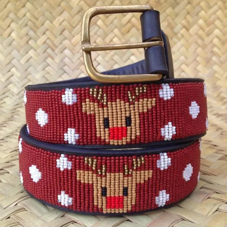 Handcrafted Maasai Belt - Rudolph Reindeer