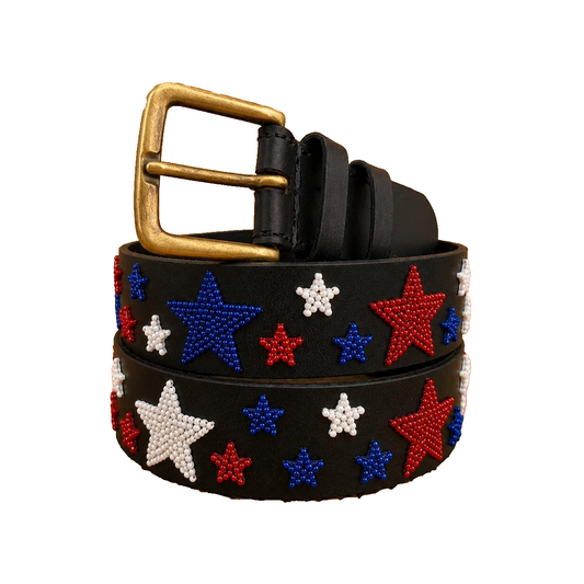 Handcrafted Maasai Belt - Red White Blue Stars